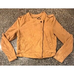 Papaya Womens Faux Suede Moto Jacket Tan Camel Biker Asymmetric Zip S CJ20114